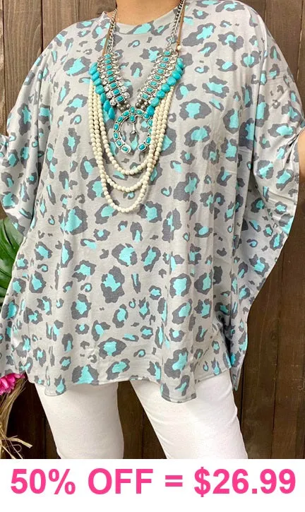 Grey & Turquoise poncho top