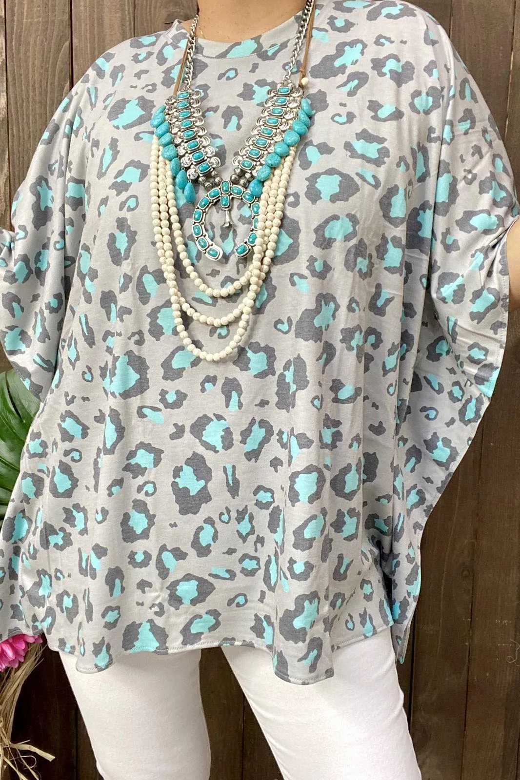 Grey & Turquoise poncho top