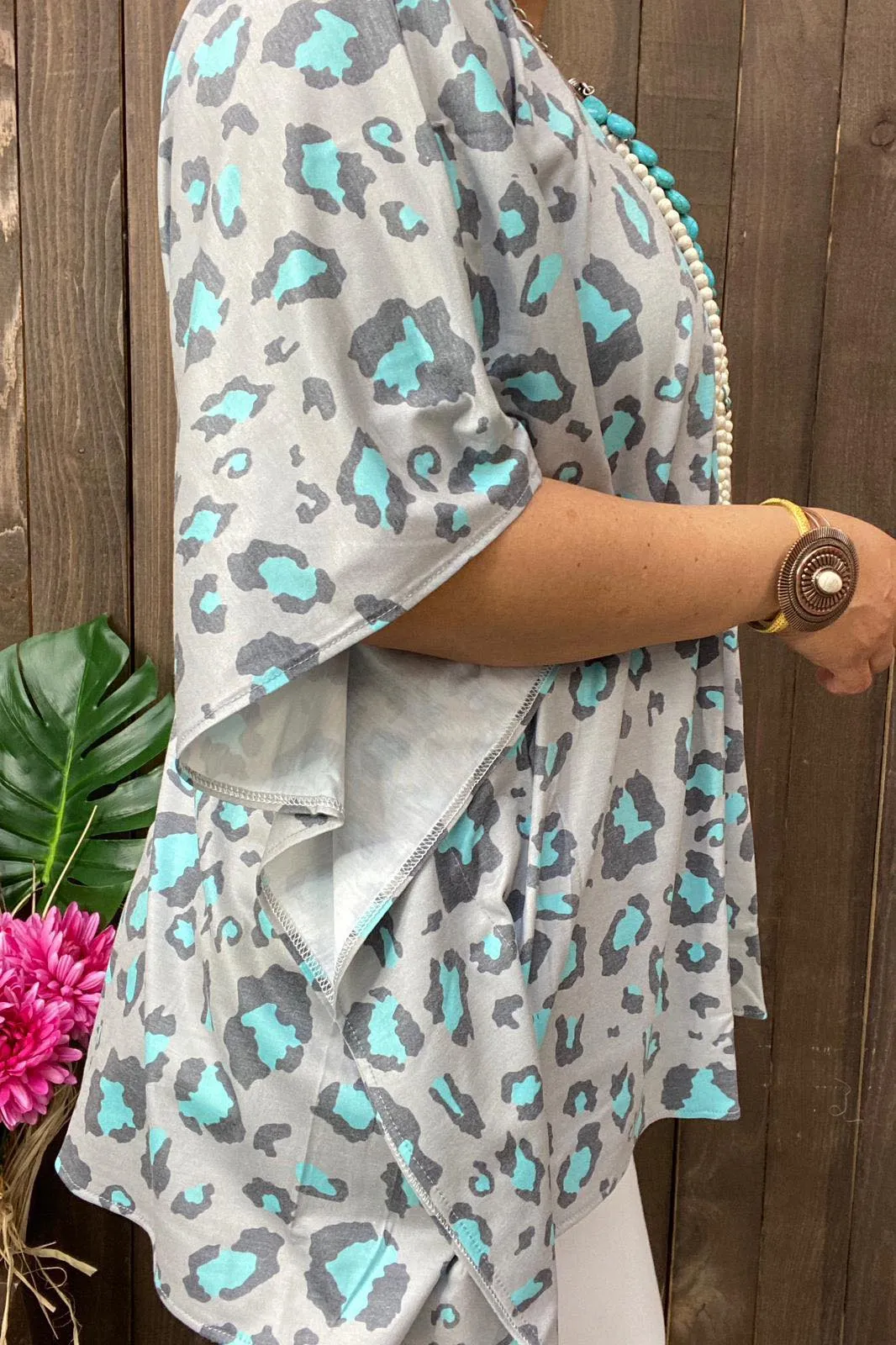 Grey & Turquoise poncho top