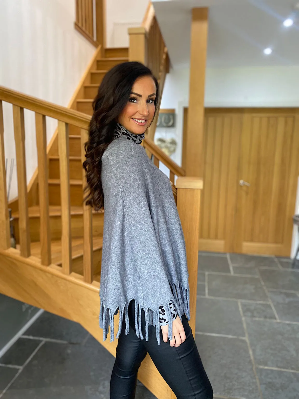 Grey Tasselled Poncho Libby