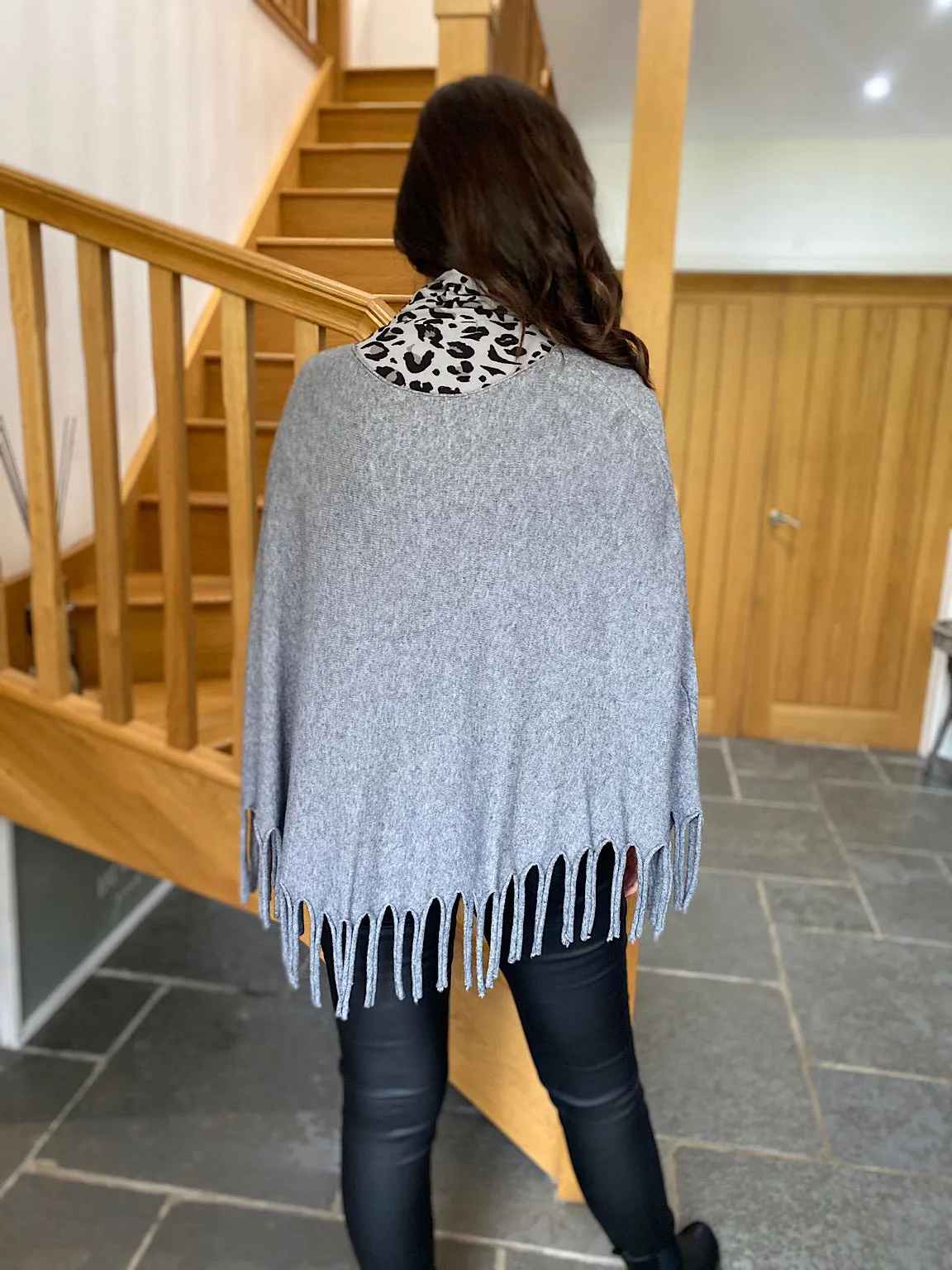 Grey Tasselled Poncho Libby