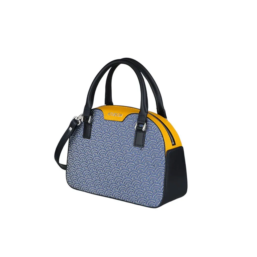 Handbag “Stresa” in pelle con quadrante intrecciato in Cotone e Rayon