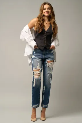 HIGH WAIST STRAIGHT HAVEY DESTROYED JEANS