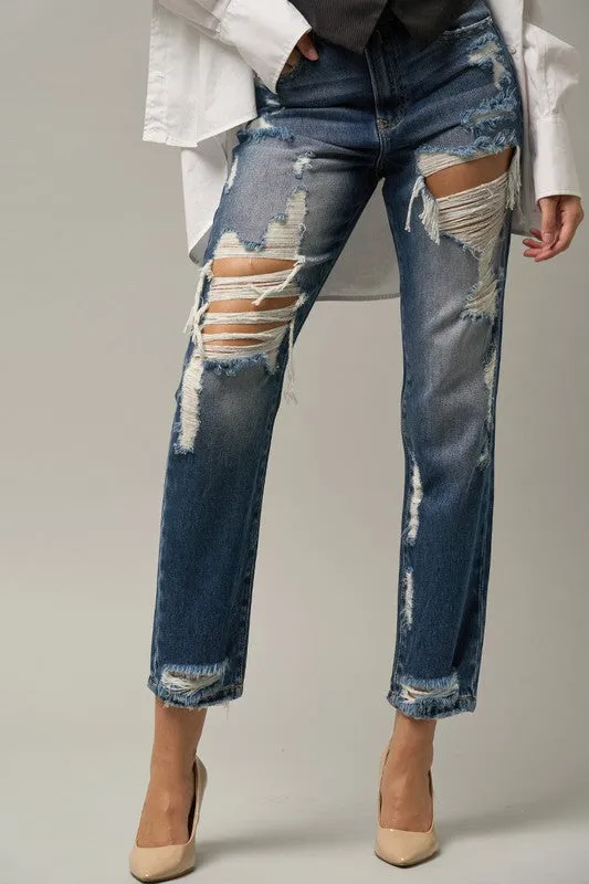 HIGH WAIST STRAIGHT HAVEY DESTROYED JEANS