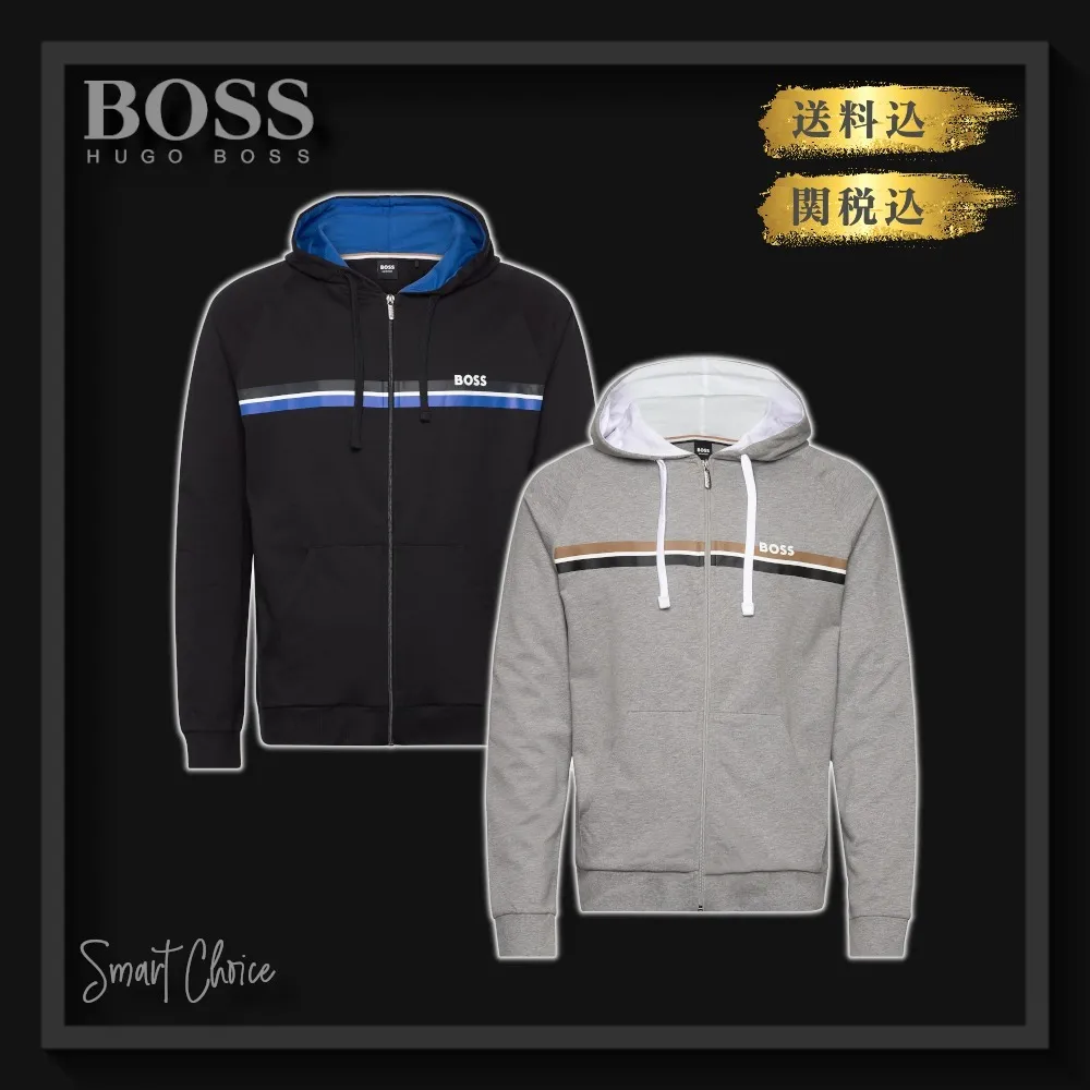 Hugo Boss  |Stripes Street Style Long Sleeves Plain Cotton Logo Hoodies