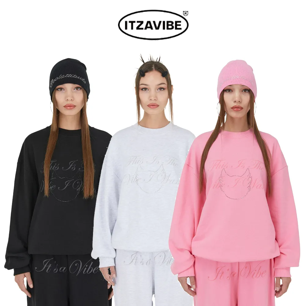 ITZAVIBE  |Unisex Street Style Long Sleeves Plain Cotton Oversized Logo