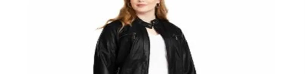 Jou Jou Women's Trendy Plus Faux Leather Moto Jacket Black Size XX-Large