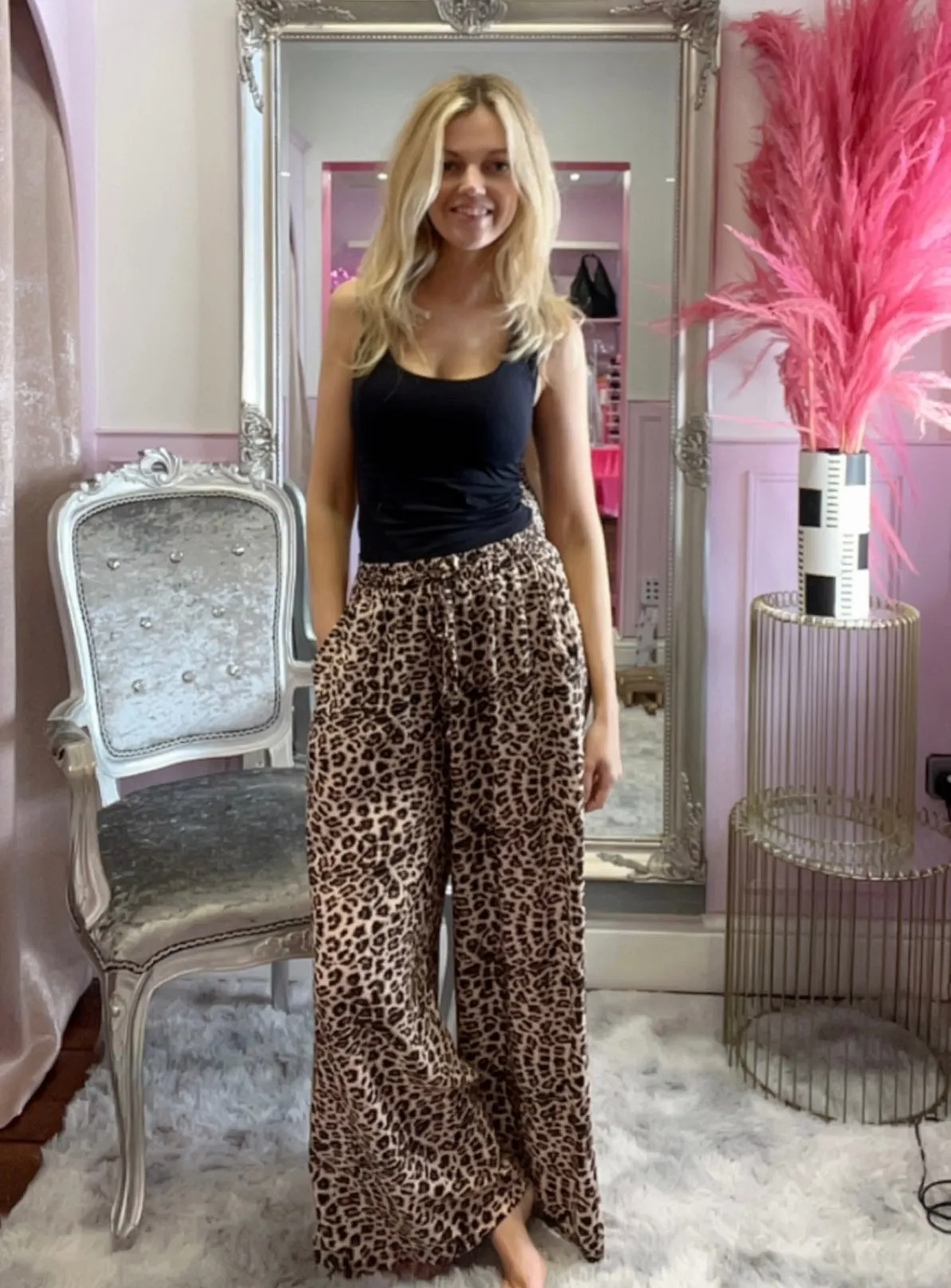 Leopard Print Wide Leg Trousers