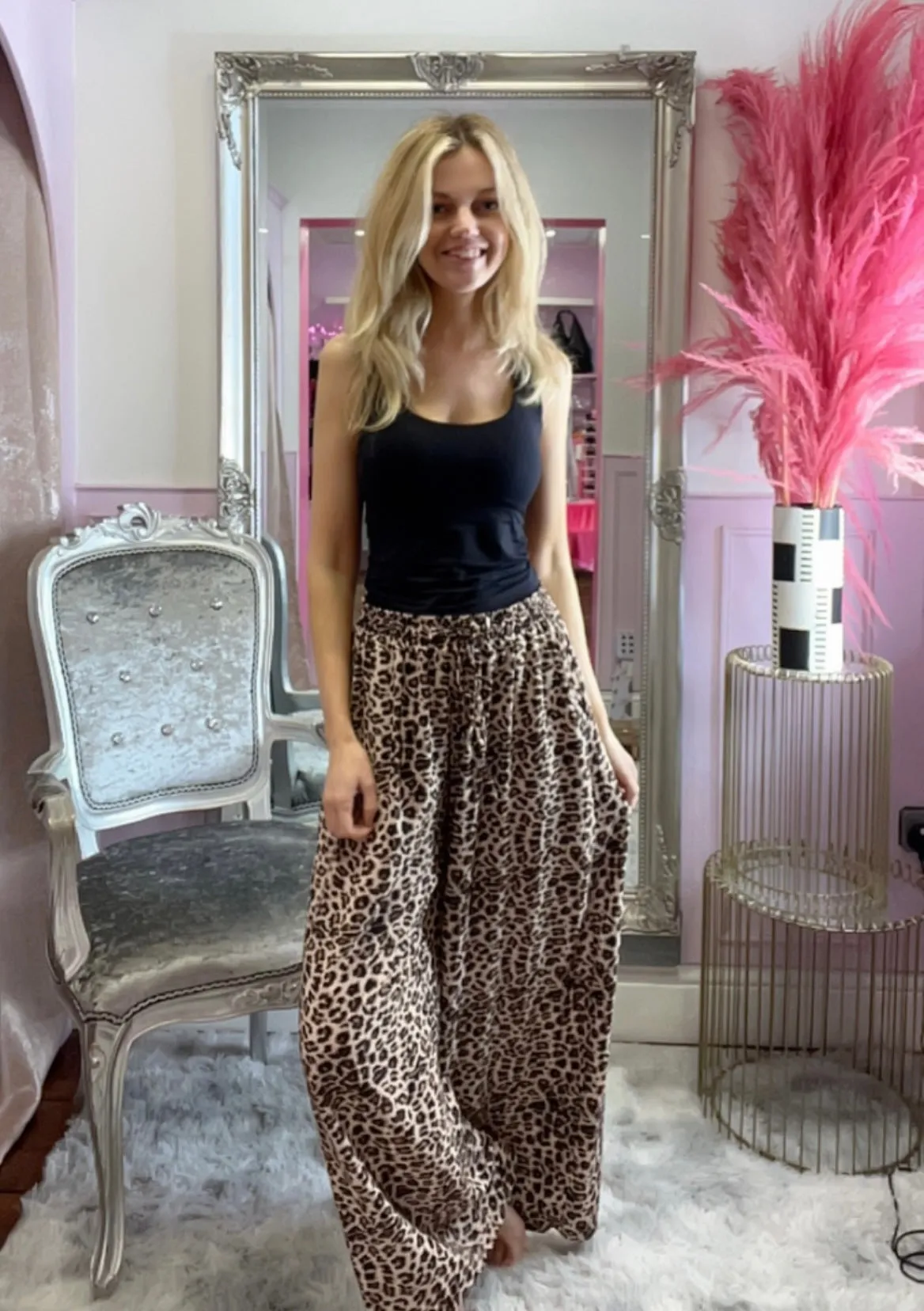 Leopard Print Wide Leg Trousers