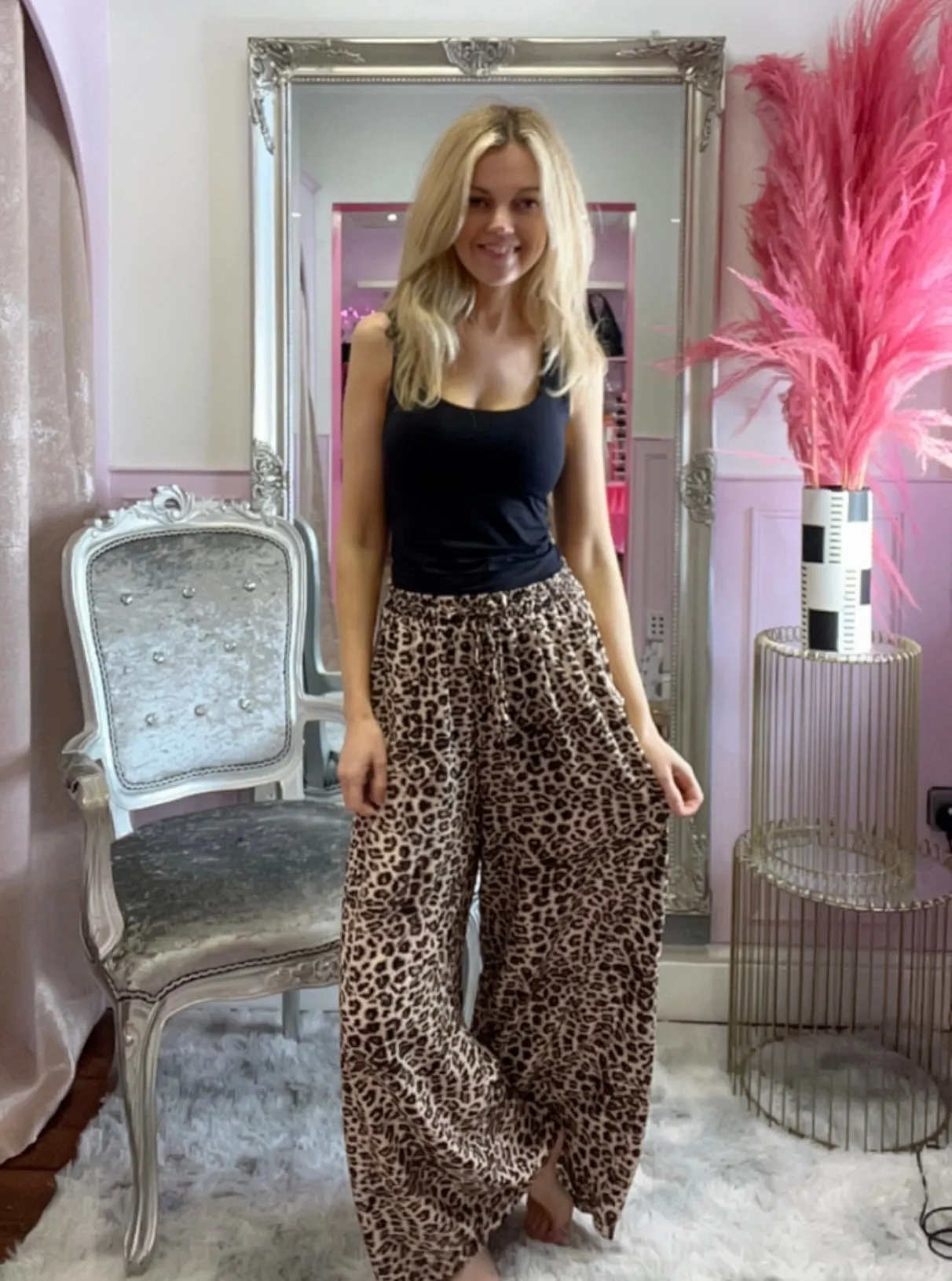 Leopard Print Wide Leg Trousers