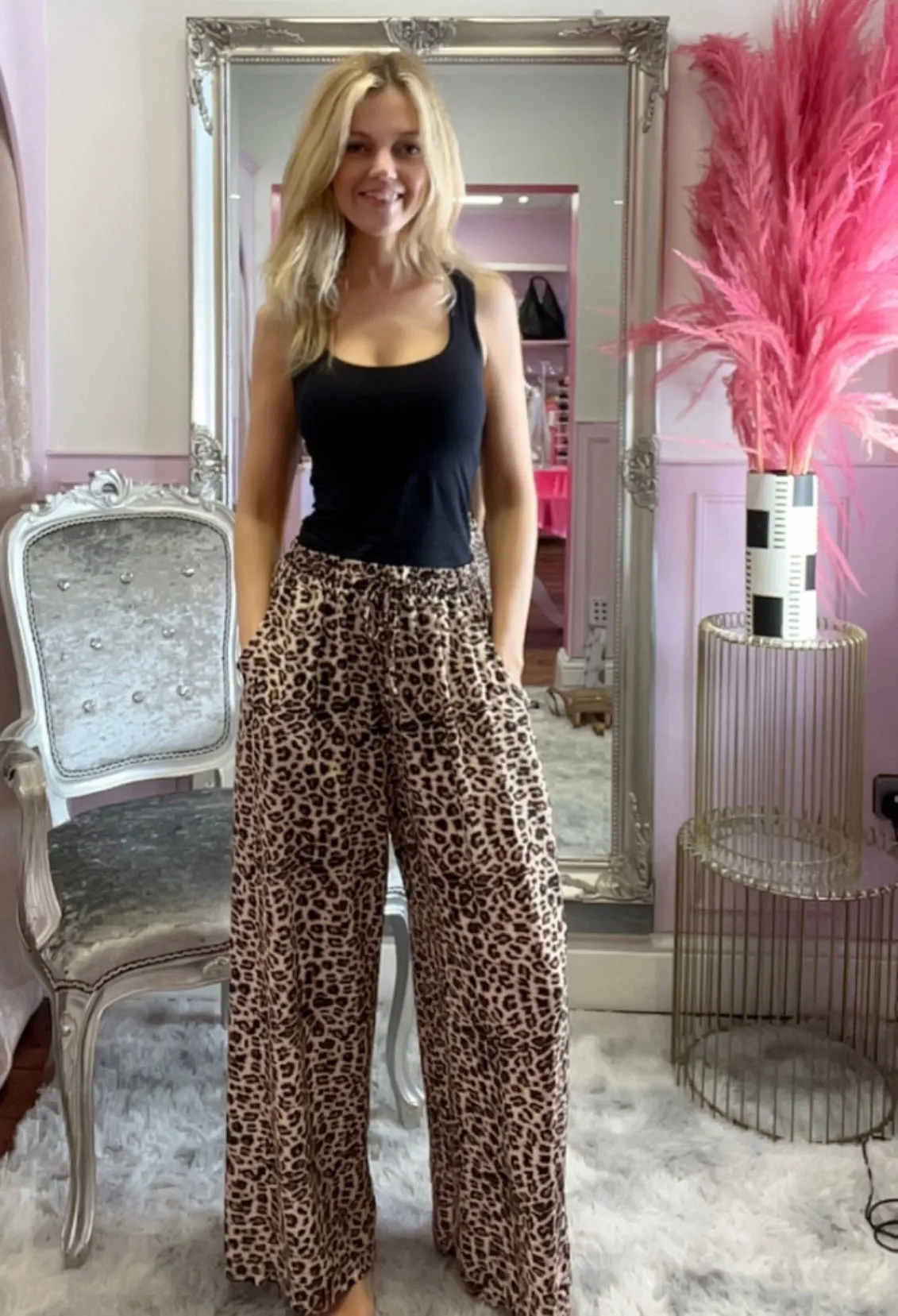 Leopard Print Wide Leg Trousers