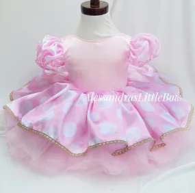 Light Pink Minnie polka dots Couture dress