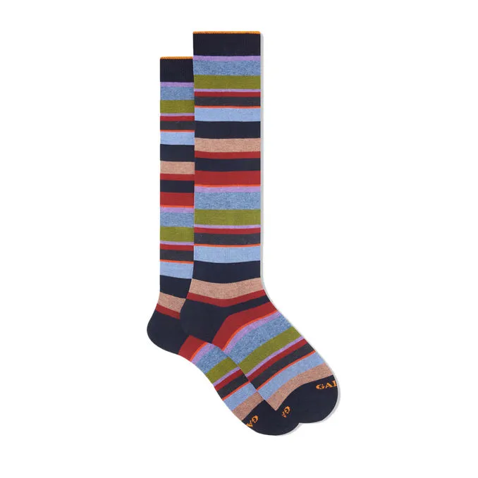 LONG SOCKS MULTICOLOR STRIPES MIXED YARNS Man Blue red