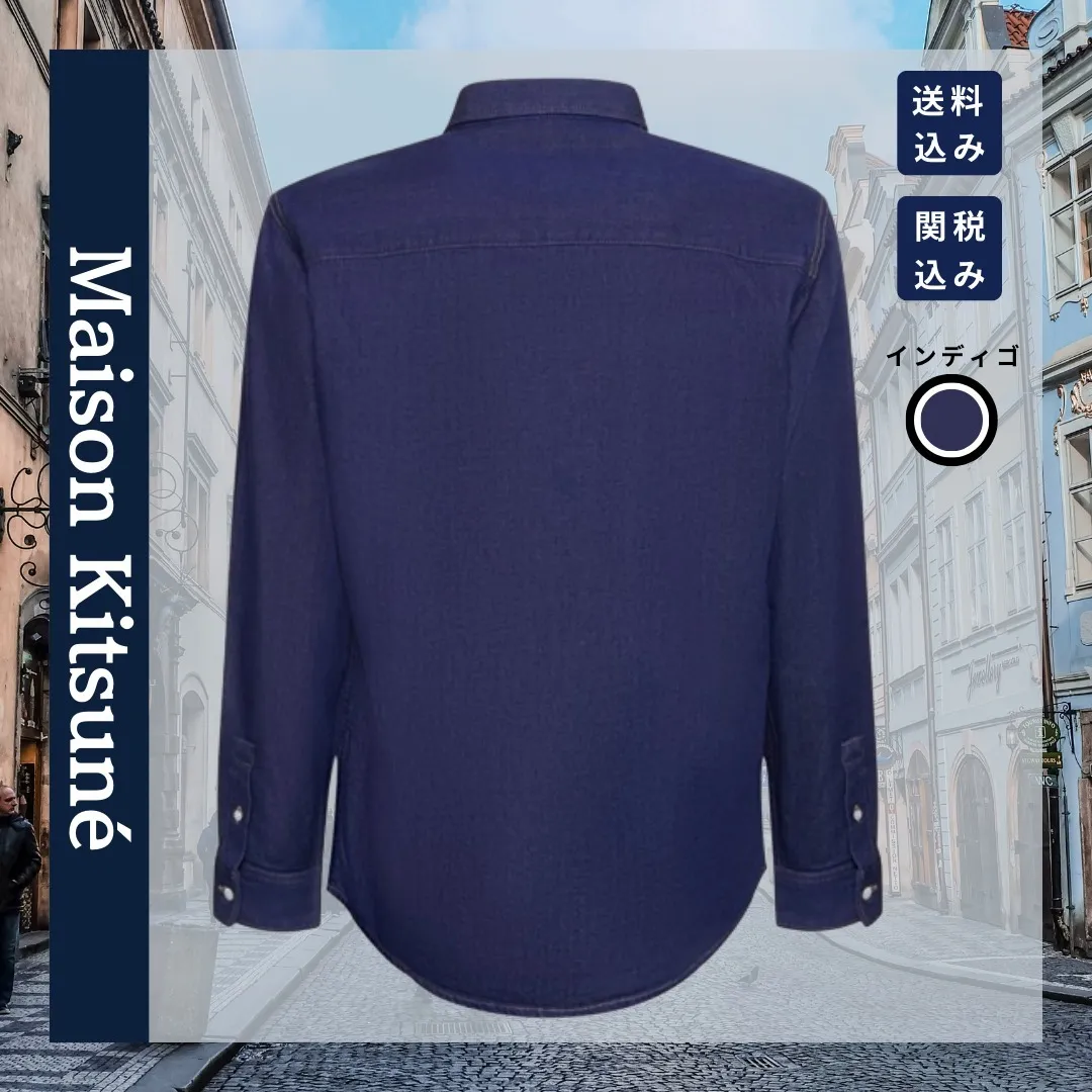 MAISON KITSUNE  |Button-down Denim Cotton Logo Designers Shirts