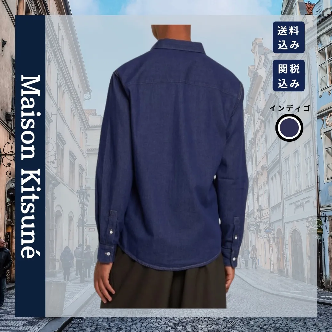 MAISON KITSUNE  |Button-down Denim Cotton Logo Designers Shirts