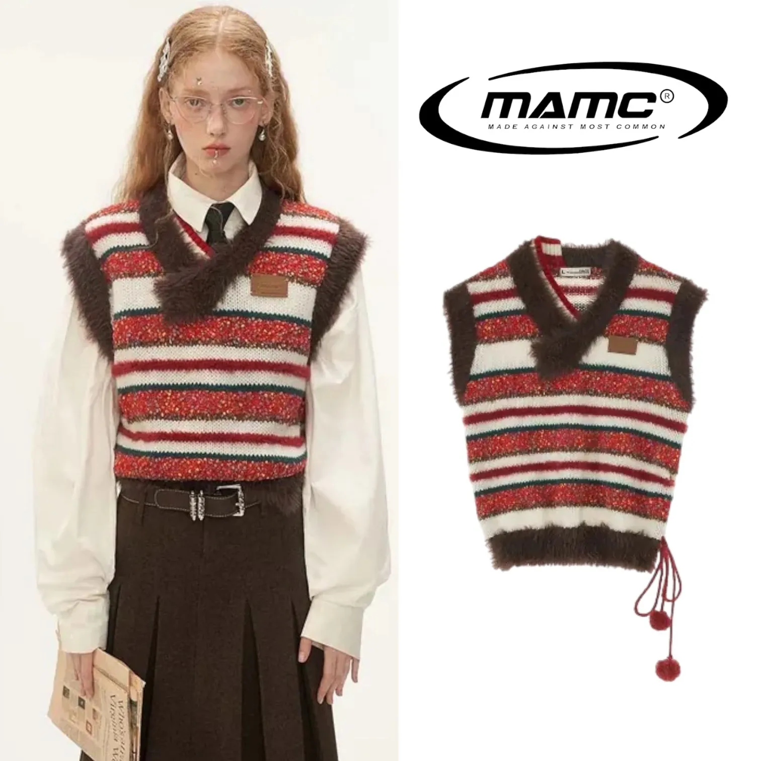 MAMC  |Stripes Dots Street Style Vests & Gillets