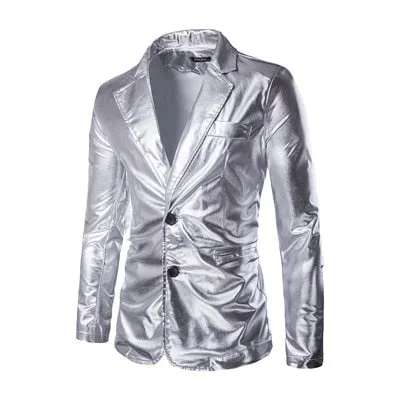 Men's Party and Stage Notched Collar Shiny Jacket Pants Two Piece Suit Set