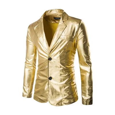 Men's Party and Stage Notched Collar Shiny Jacket Pants Two Piece Suit Set