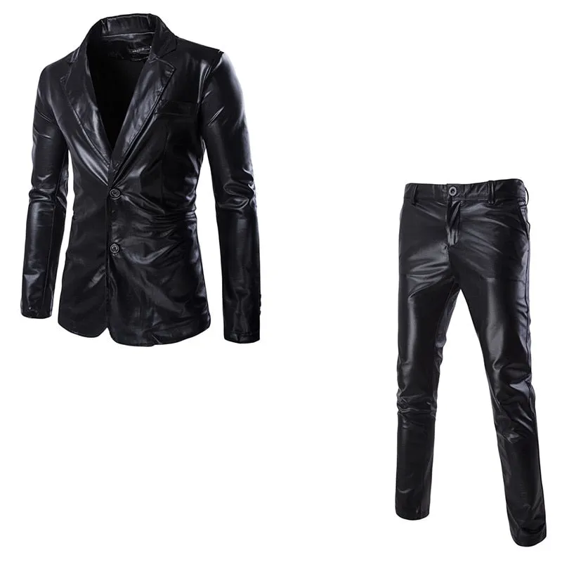 Men's Party and Stage Notched Collar Shiny Jacket Pants Two Piece Suit Set