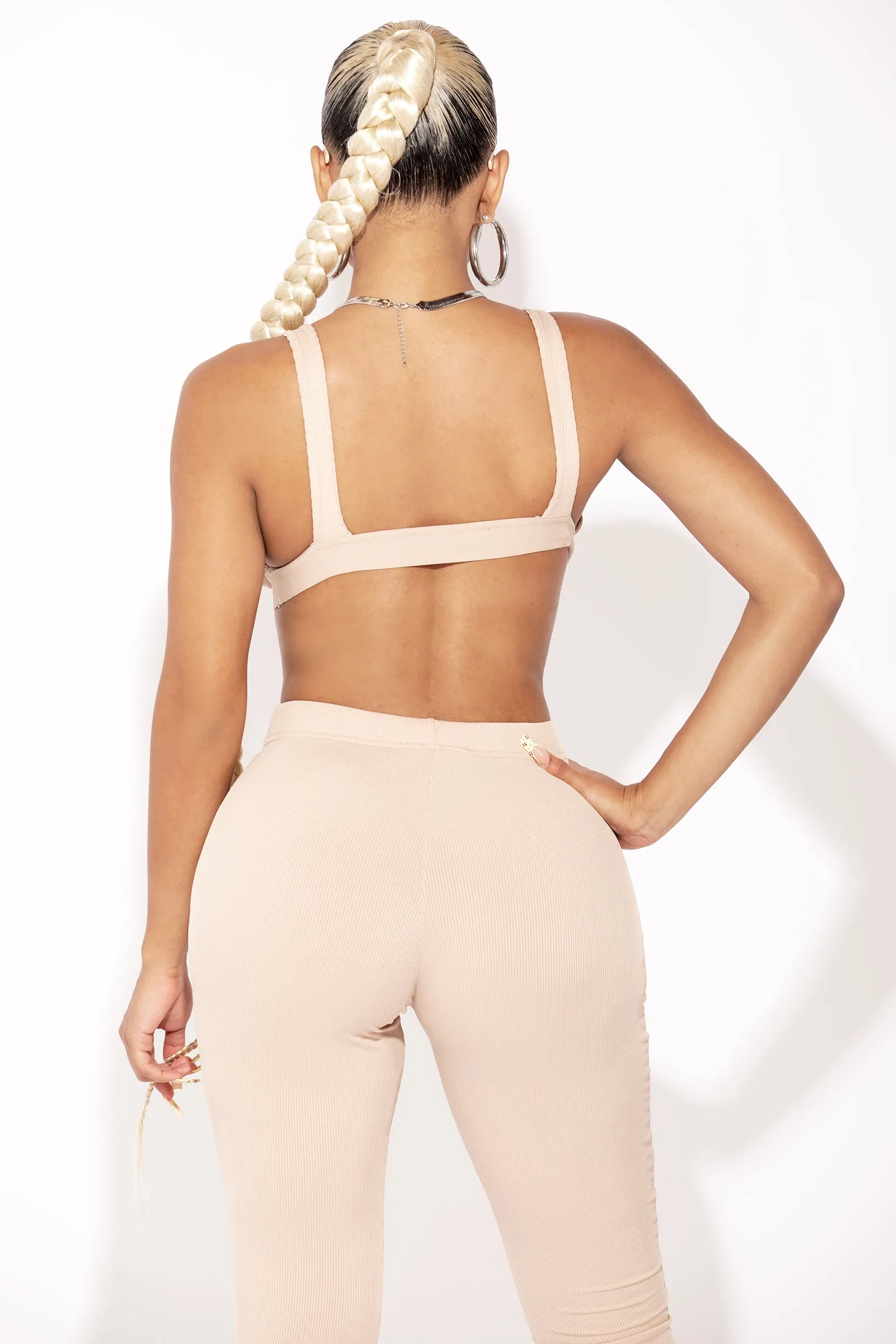 Nude Deep V Neck Bralette & Legging Set