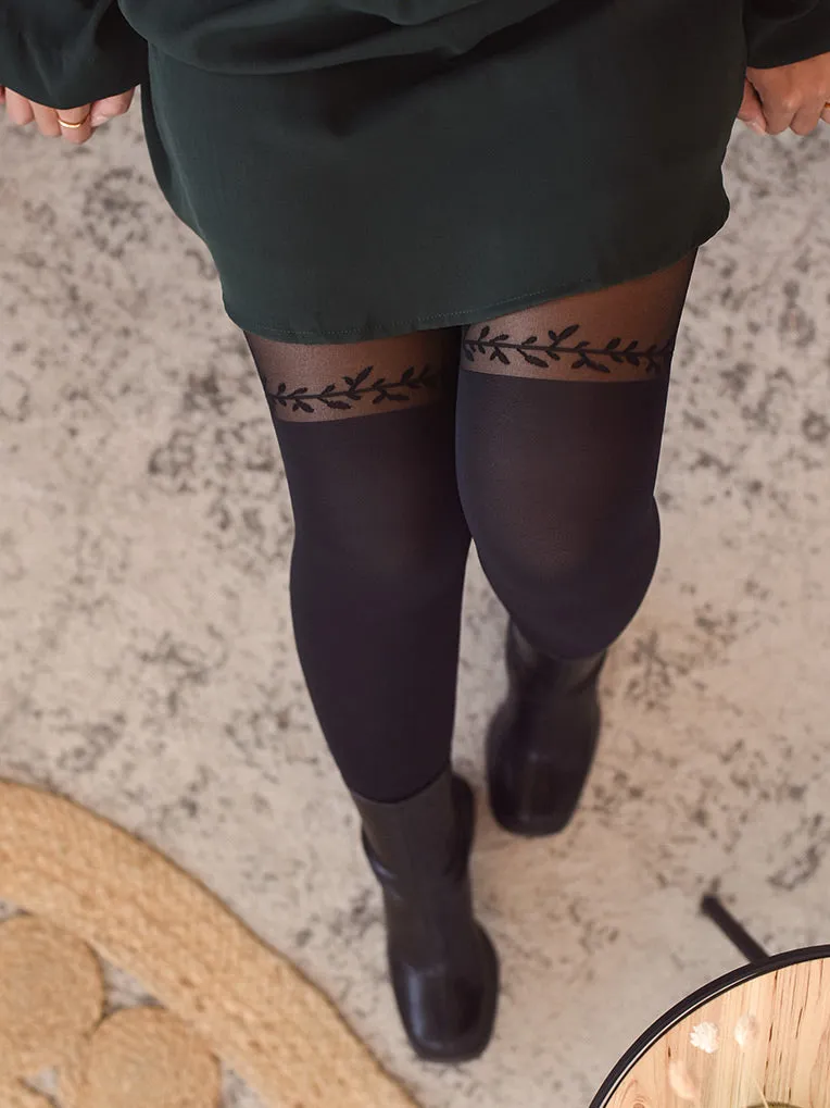 Over-the-knee Leaves Line Tights