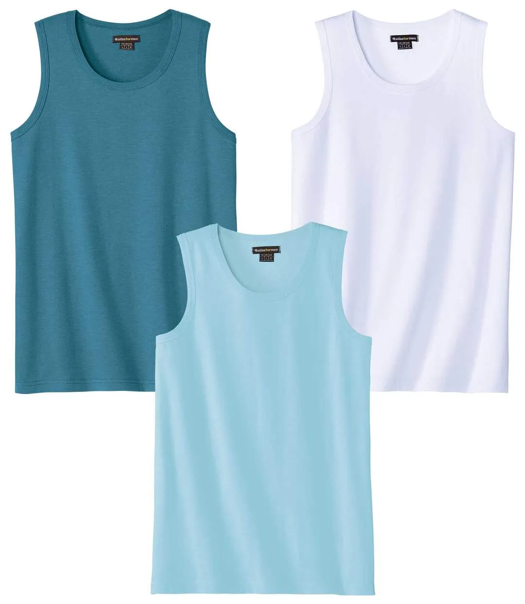 Pack of 3 Men's Plain Vests - Blue Turquoise White 