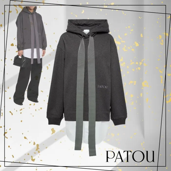 PATOU  |Unisex Street Style Long Sleeves Plain Cotton Oversized Logo