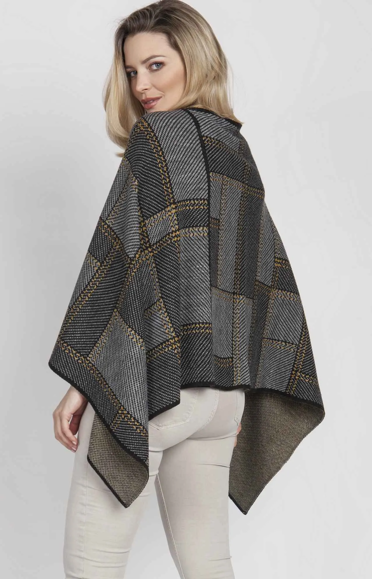 Poncho femme anthracite jaune