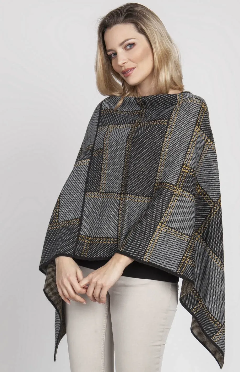 Poncho femme anthracite jaune