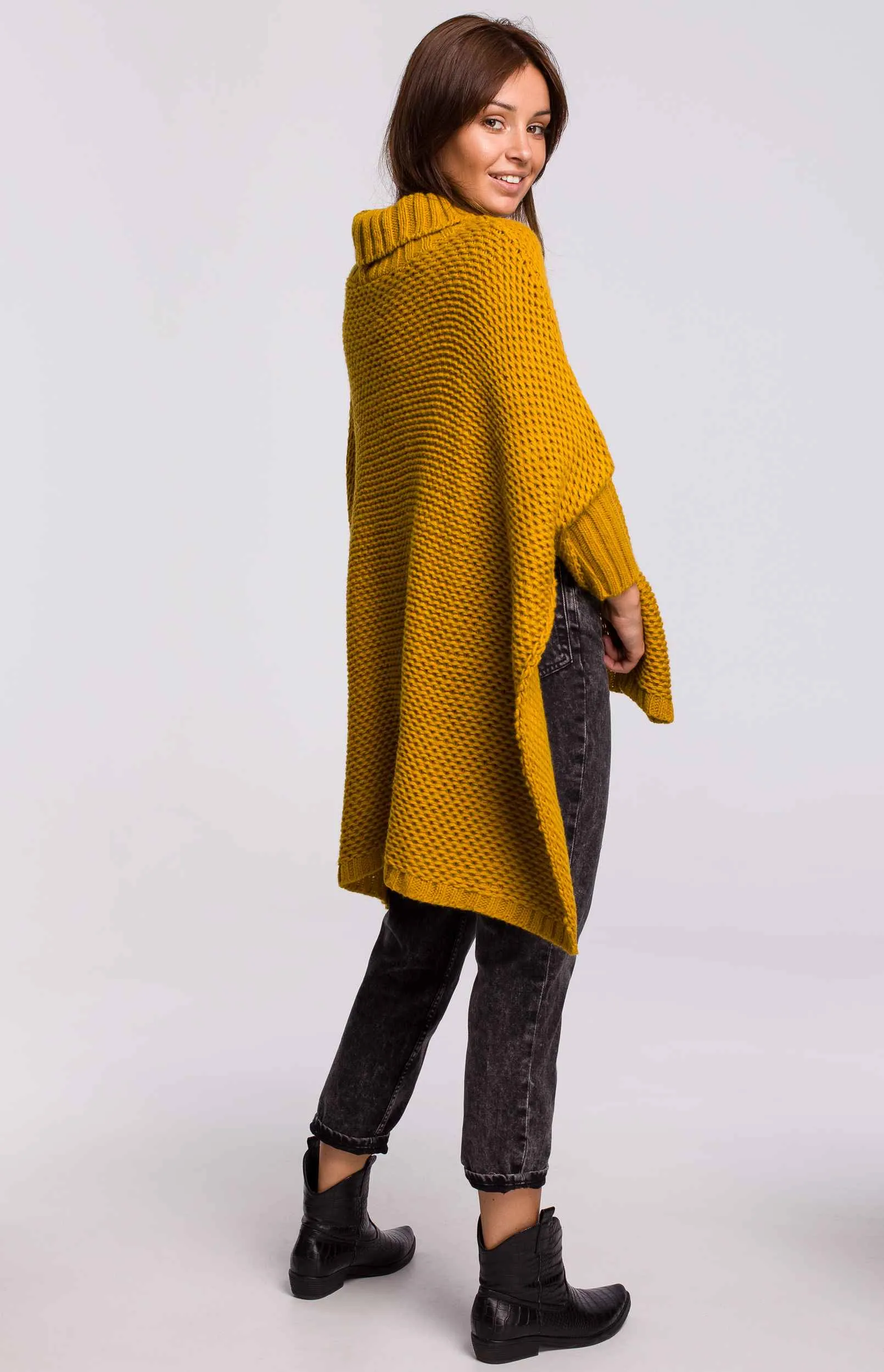 Poncho femme jaune miel