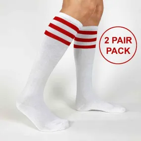 Red Striped Knee Hi Socks for Women on Sale - 2 Pair Pack