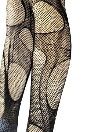 Rhinestone ripped tattered n torn fishnet tights