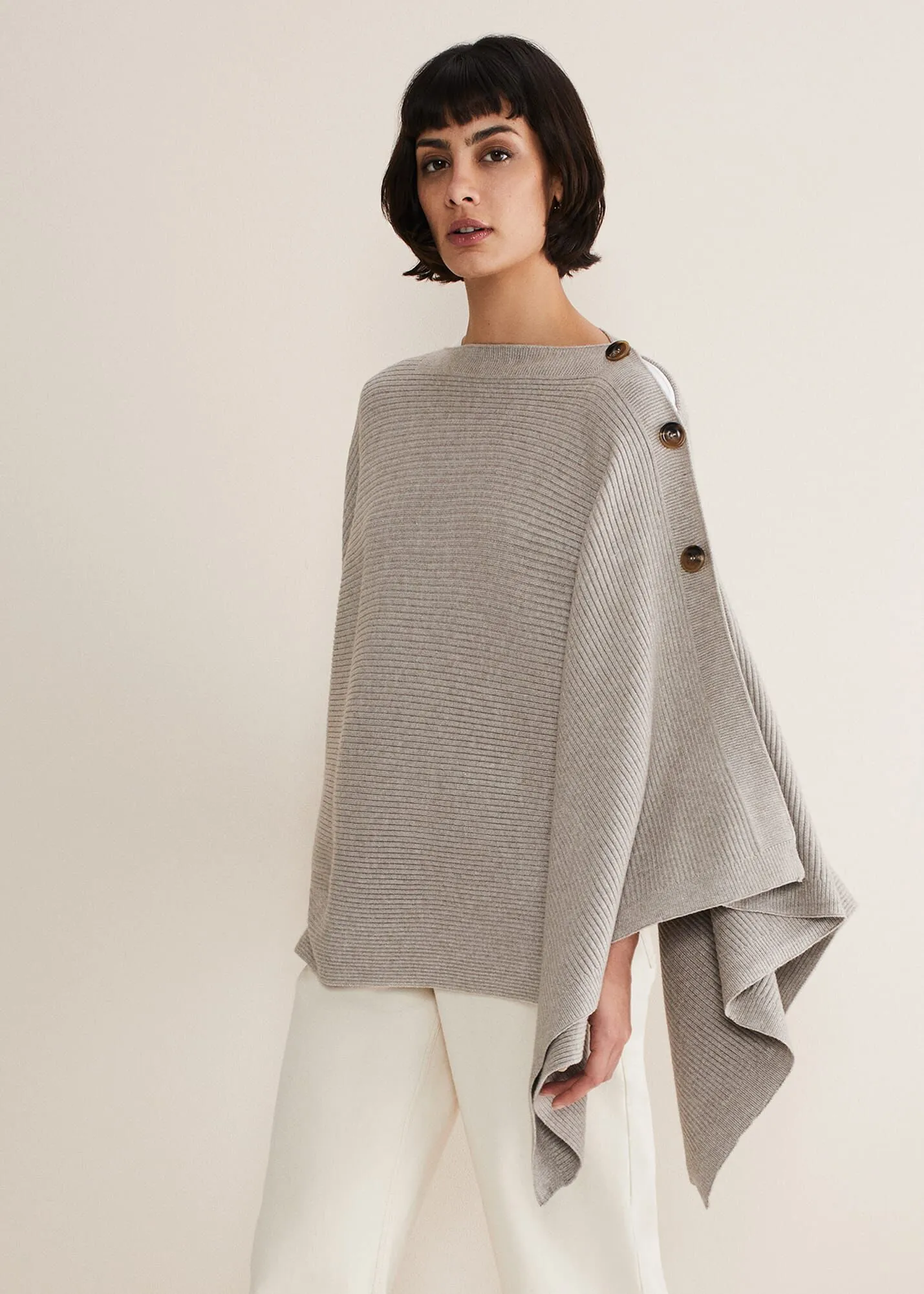 Ribbed Button Poncho