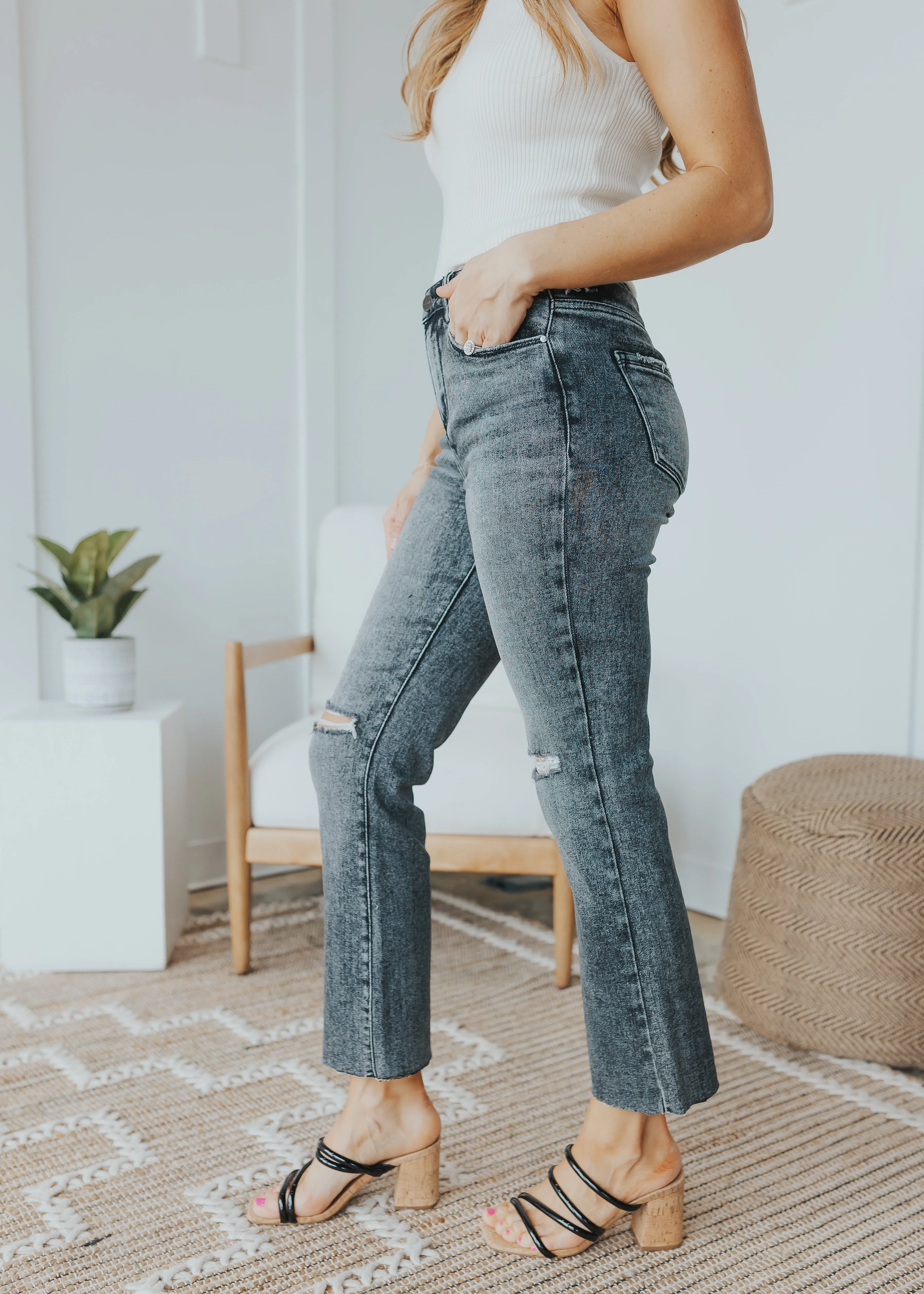 Risen High Rise Ankle Straight Jeans