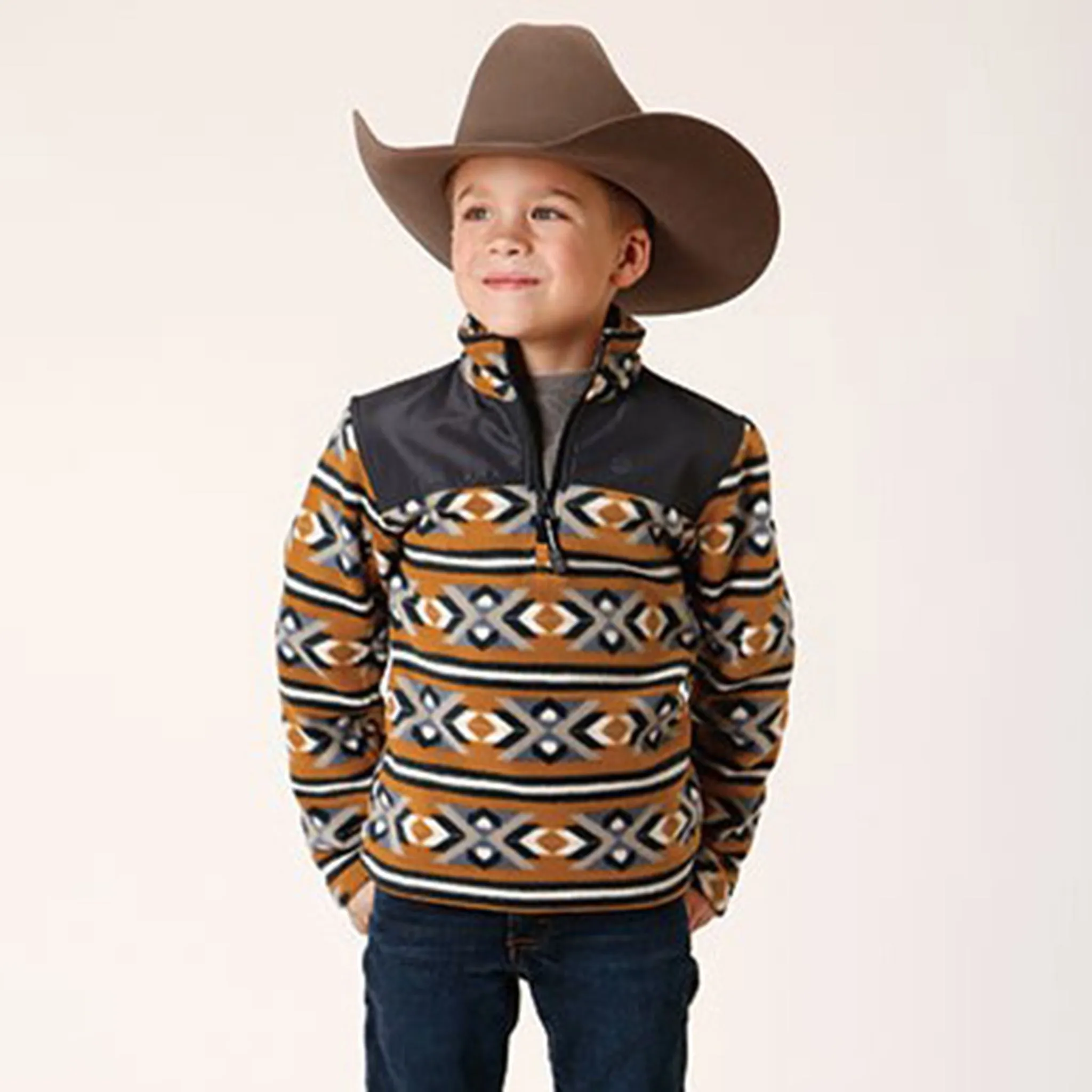 Roper Youth Orange Aztec 1/4 Zip Pullover