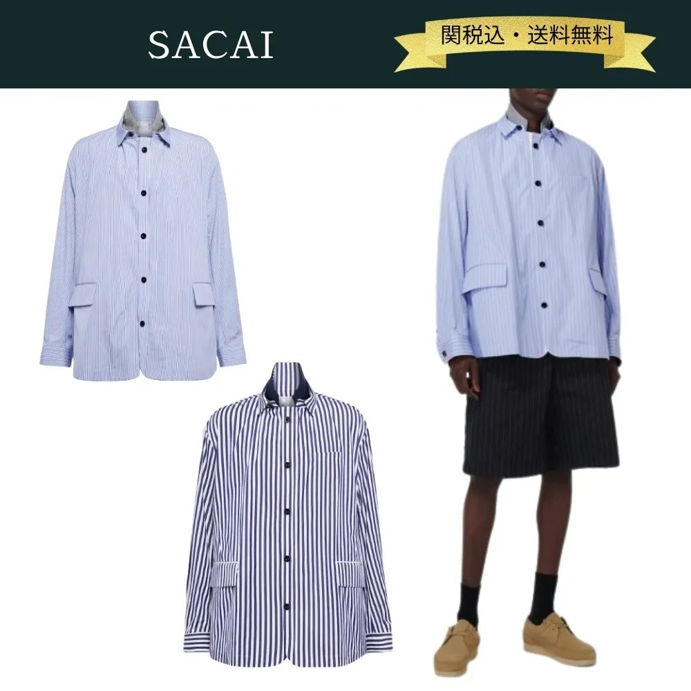 sacai  |Button-down Stripes Cotton Designers Shirts