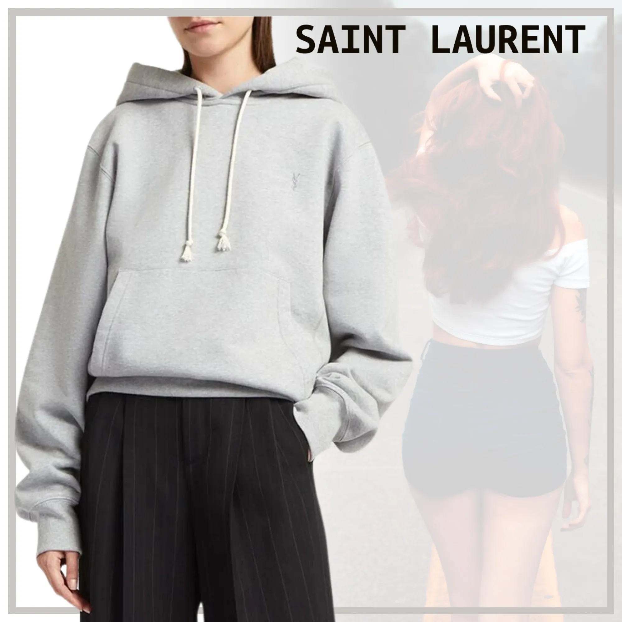 Saint Laurent  |Unisex Long Sleeves Plain Cotton Oversized Logo