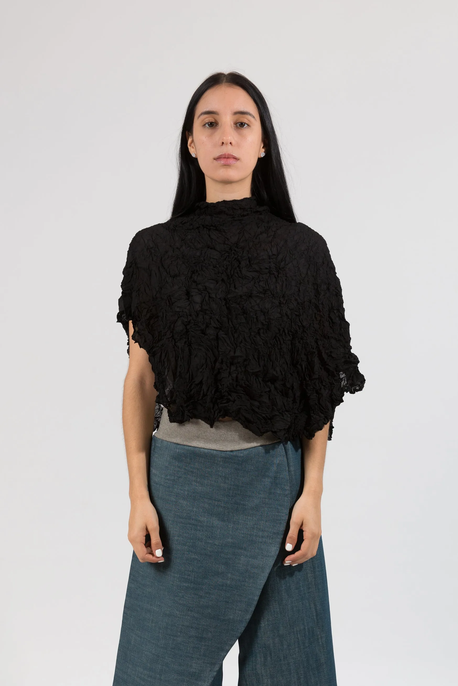 Sheer Moth Pebble Poncho | Black