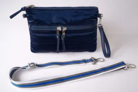 Shiny Navy Nylon Puffer Wristlet