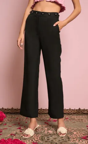 Sister Jane Priya Embellished Pants in Black Satin