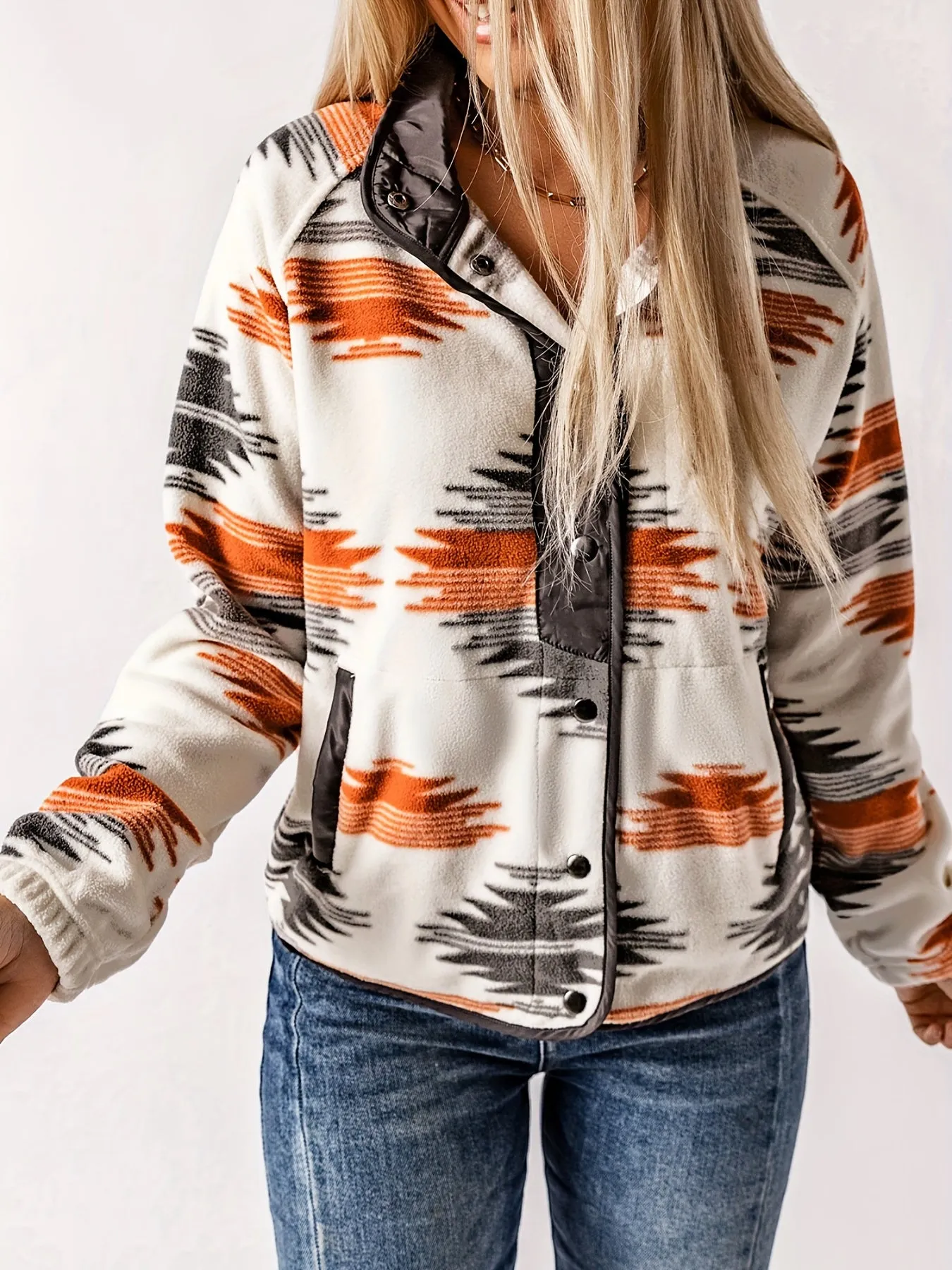 Southwest Pattern Fall & Winter Jacket, Casual Button Front Long Sleeve Outerwear, Women's Clothing