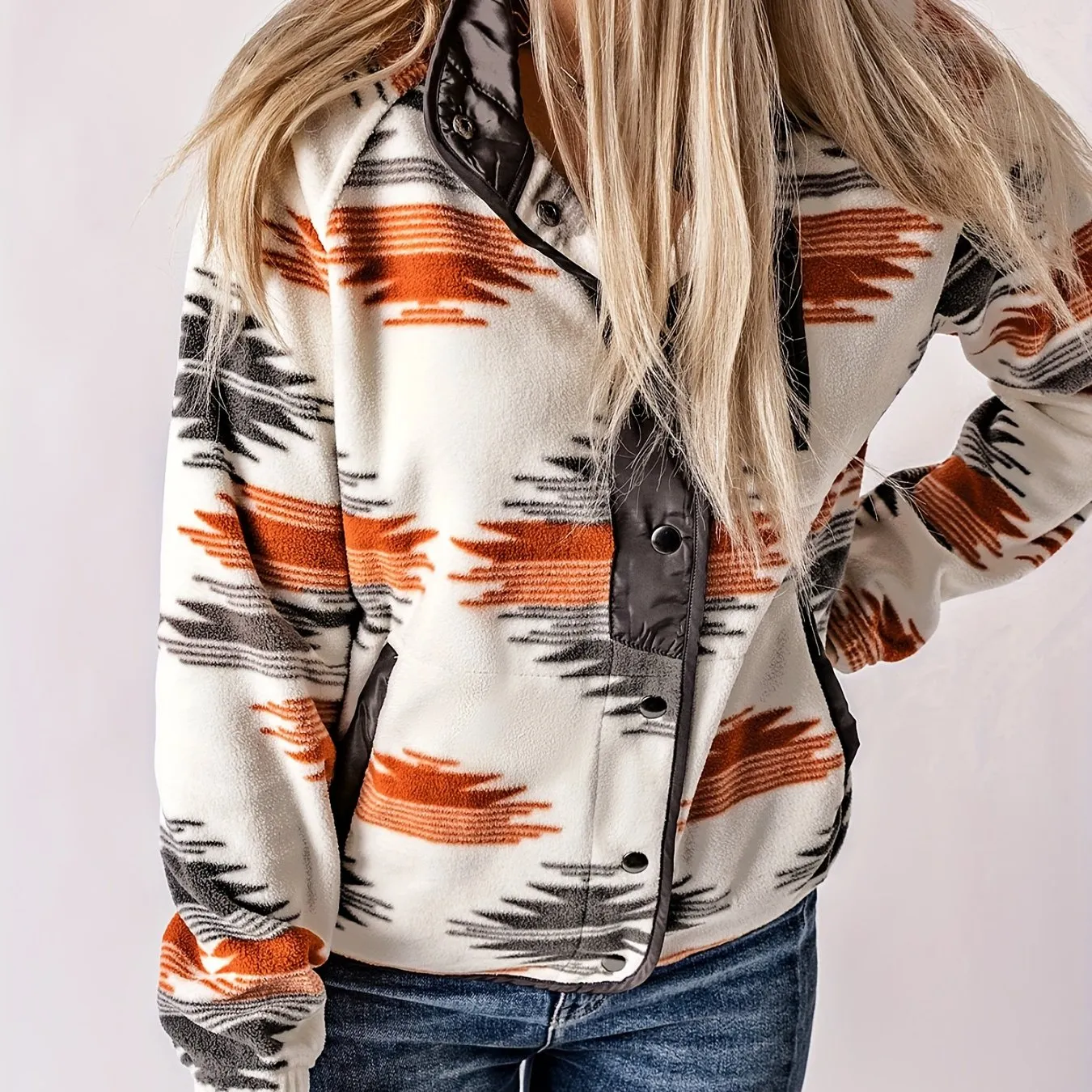 Southwest Pattern Fall & Winter Jacket, Casual Button Front Long Sleeve Outerwear, Women's Clothing