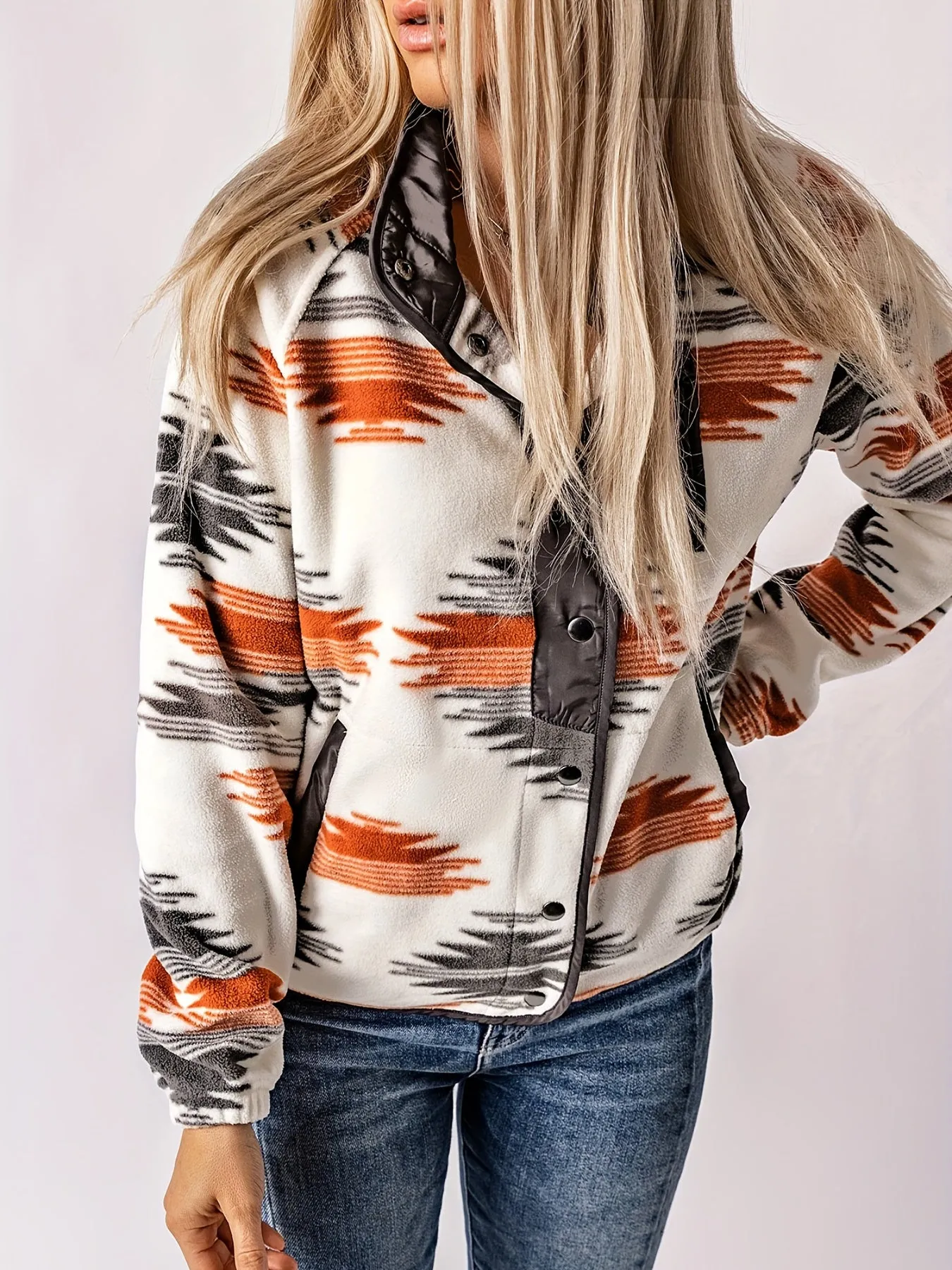 Southwest Pattern Fall & Winter Jacket, Casual Button Front Long Sleeve Outerwear, Women's Clothing