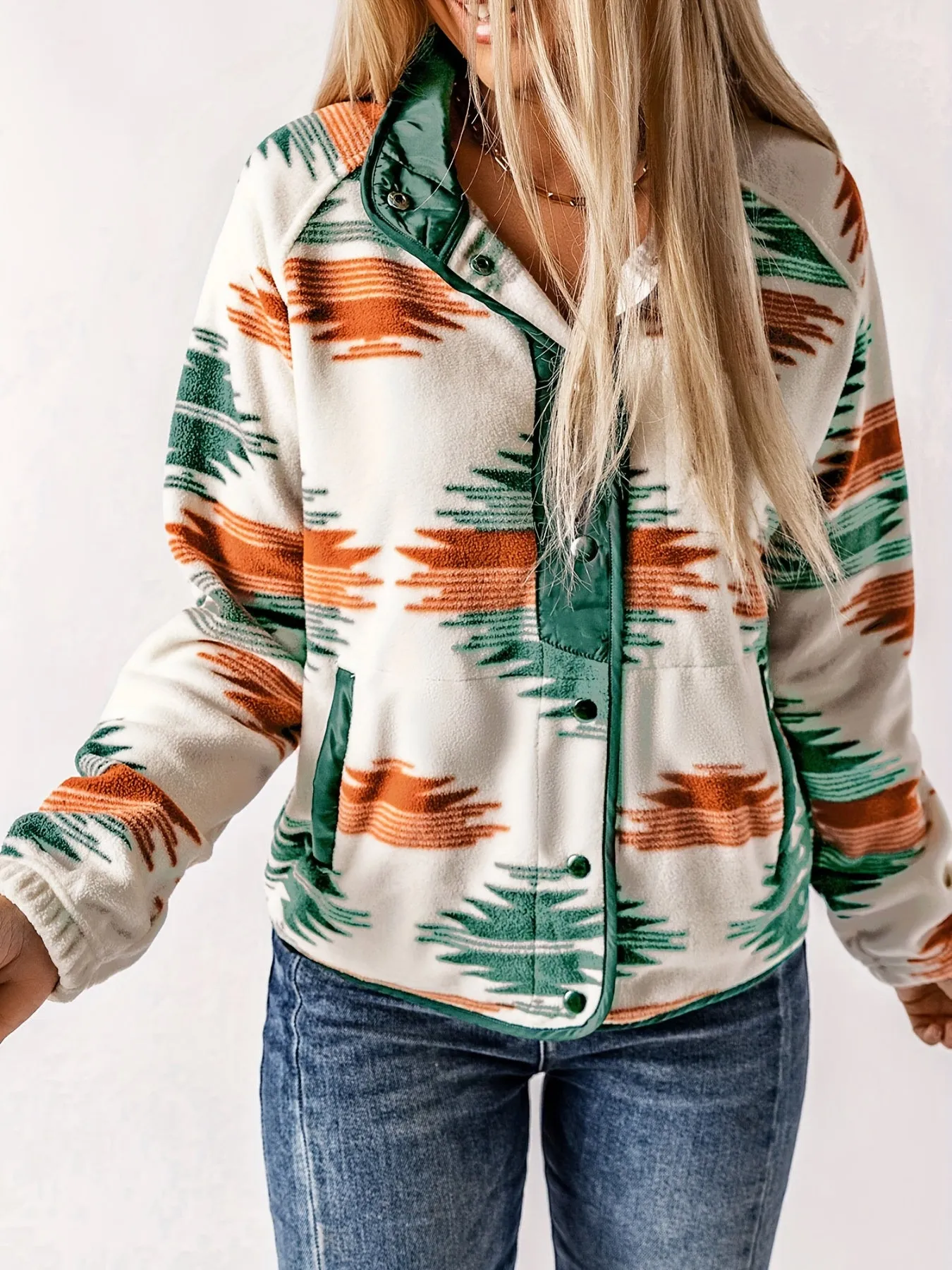 Southwest Pattern Fall & Winter Jacket, Casual Button Front Long Sleeve Outerwear, Women's Clothing