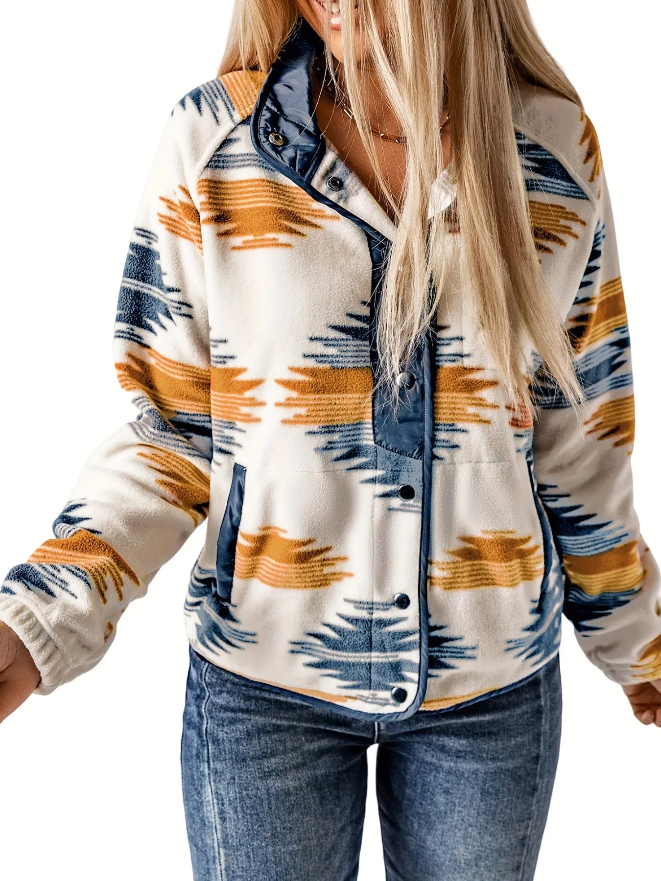 Southwest Pattern Fall & Winter Jacket, Casual Button Front Long Sleeve Outerwear, Women's Clothing