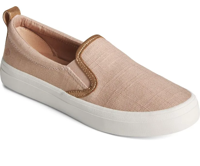 Sperry Womens Crest Twin Sparkle Slip-on Cross Linen Sneaker(87480)- Rose