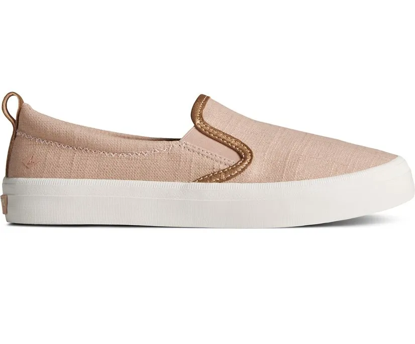 Sperry Womens Crest Twin Sparkle Slip-on Cross Linen Sneaker(87480)- Rose