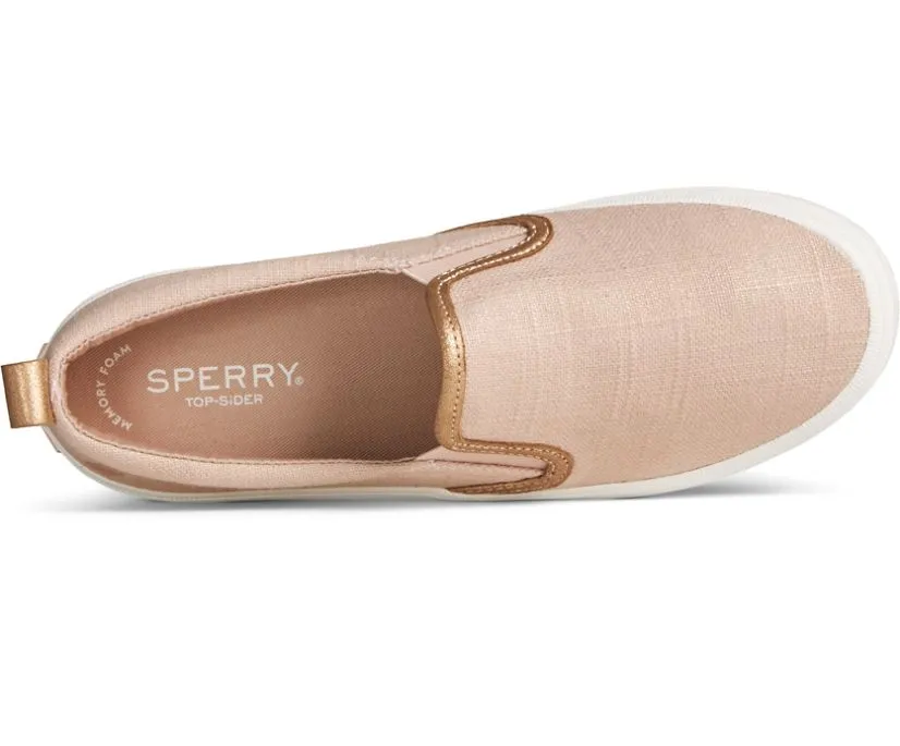 Sperry Womens Crest Twin Sparkle Slip-on Cross Linen Sneaker(87480)- Rose