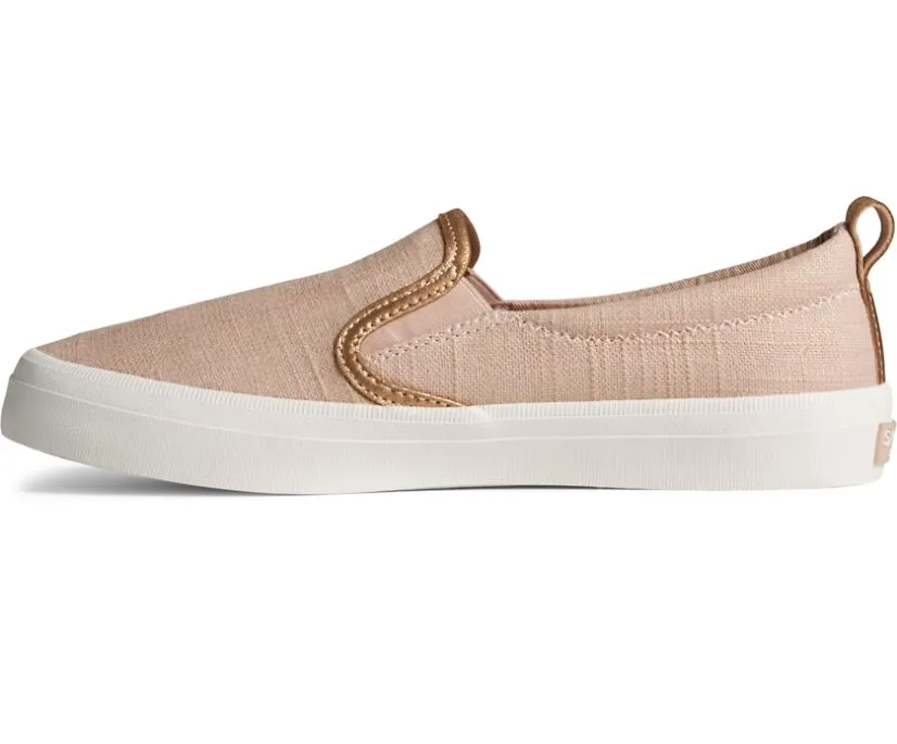 Sperry Womens Crest Twin Sparkle Slip-on Cross Linen Sneaker(87480)- Rose