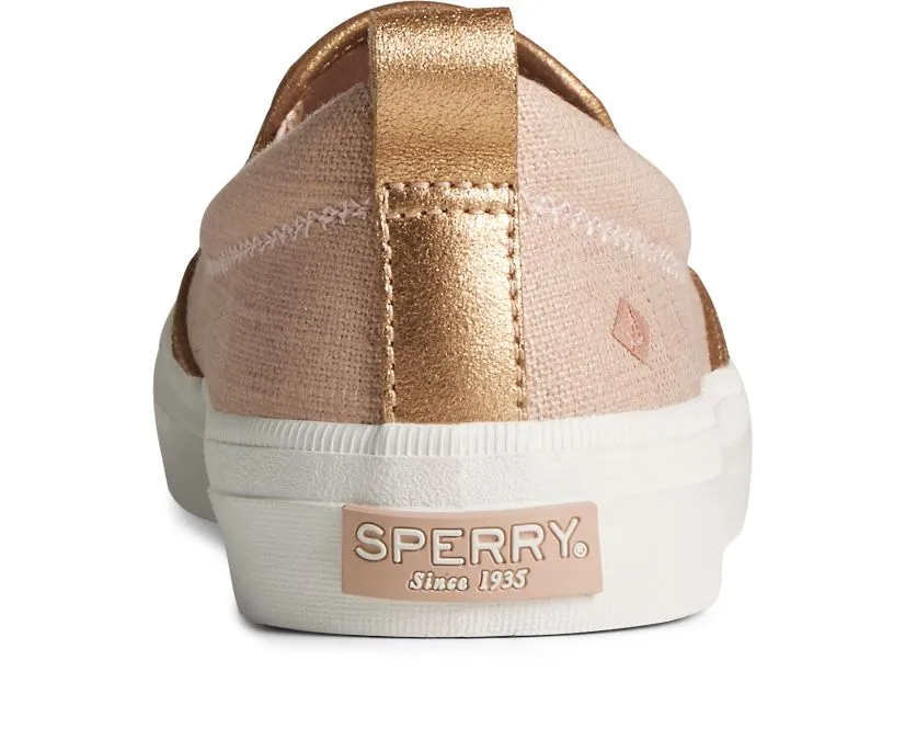 Sperry Womens Crest Twin Sparkle Slip-on Cross Linen Sneaker(87480)- Rose